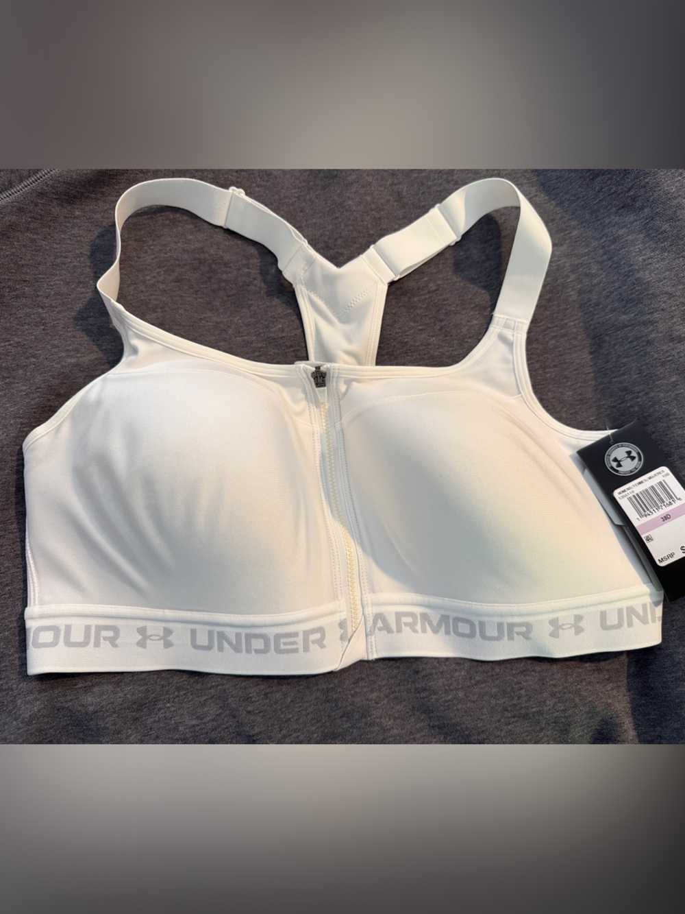Under Armour White Front-Zip High Support Sports Bra